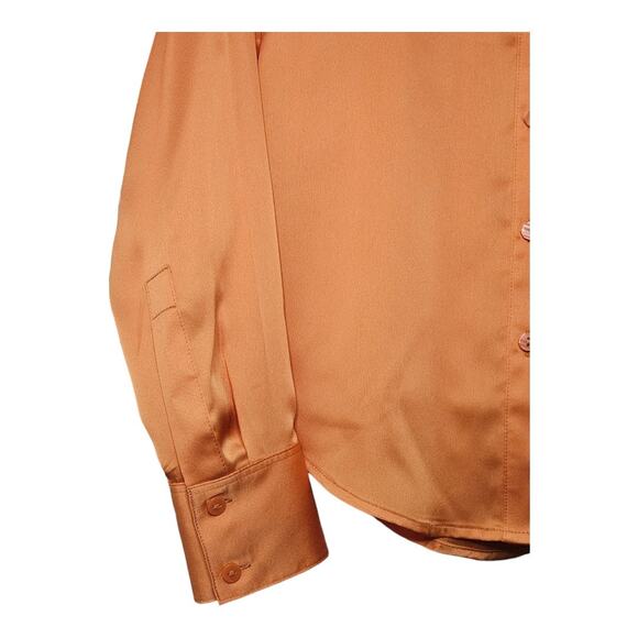NEW Women's Worthington Satin Long Sleeve Button-Down Shirt in Orange (Size: XS) - Picture 3 of 9